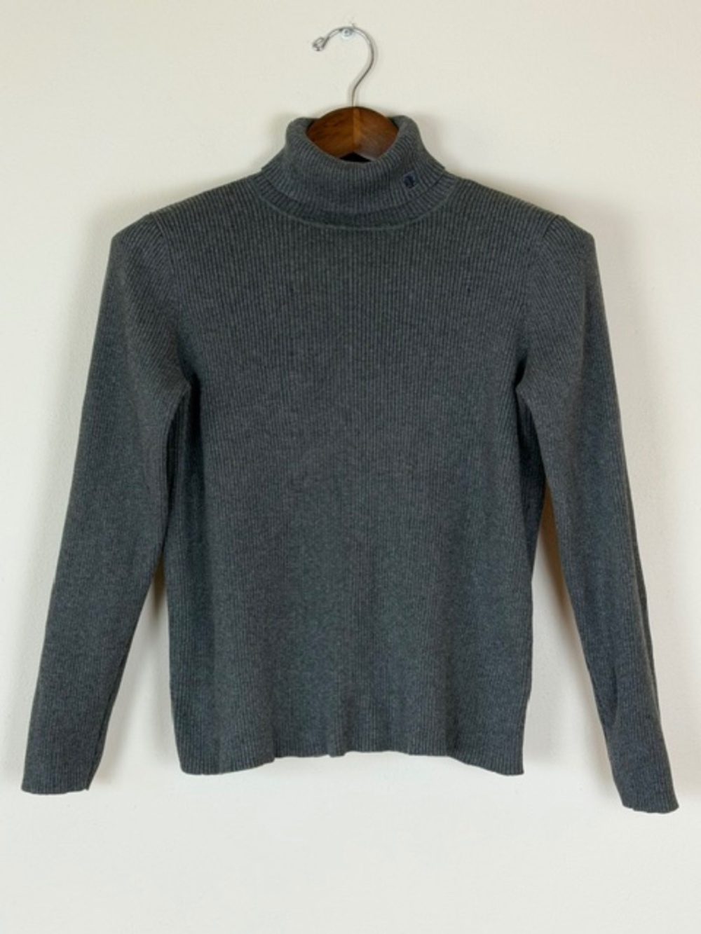 Lauren Ralph Lauren Ribbed Turtleneck Sweater Grey Women's Large 100% Cotton